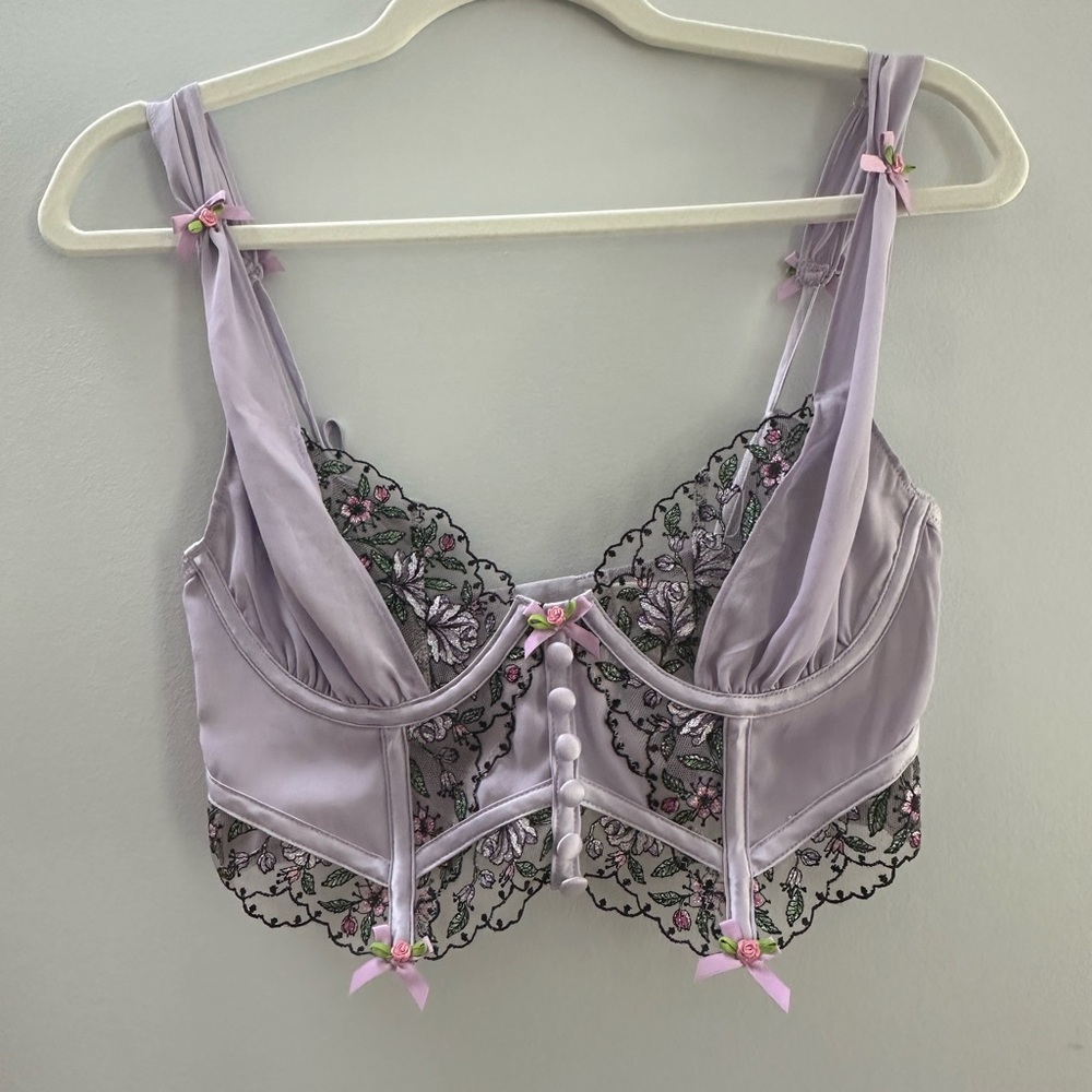 For Love And Lemons Lilac Lace Embroidered Bralette Small